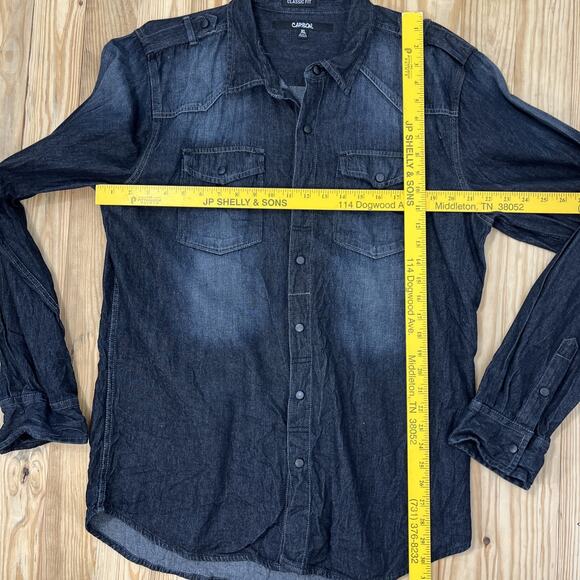 Men's Carbon Classic Fit Demin Long Sleeve Snap Up Dark Blue Size XL Shirt - Picture 6 of 7